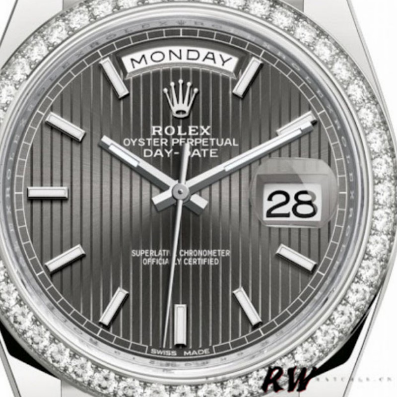 Rolex Day-Date 228349RBR Dark Rhodium Dial Diamond Bezel 40mm Mens Replica Watch