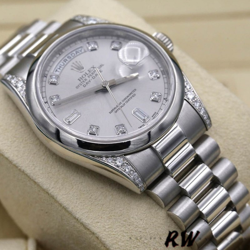Rolex Day-Date 118296 Platinum Silver Dial Diamond 36mm Unisex Replica Watch