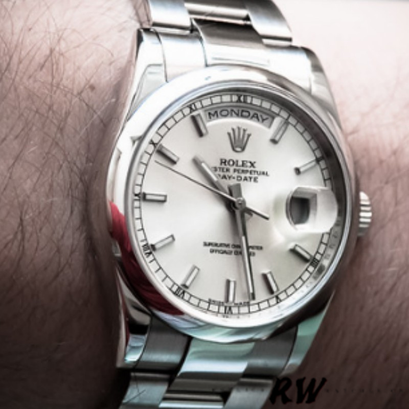 Rolex Day-Date 118209 White Gold Oyster Bracelet White Dial 36mm Unisex Replica Watch