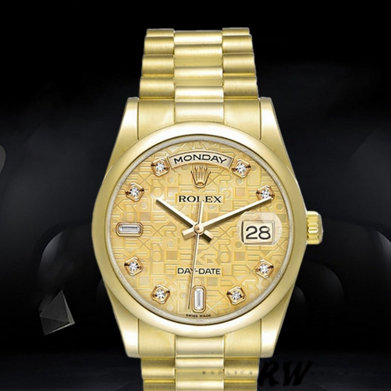 Rolex Day-Date 118208 Yellow Gold Champagne Jubilee Dial 36mm Unisex Replica Watch