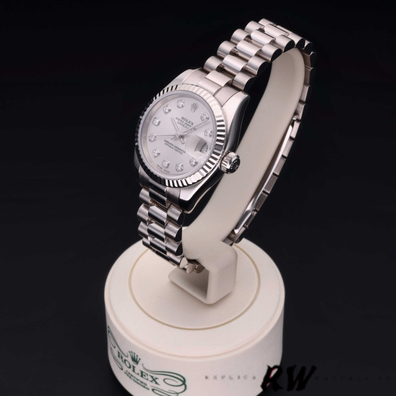 Rolex Datejust 179179 Silver Diamond Dial Fluted Bezel 26MM Lady Replica Watch