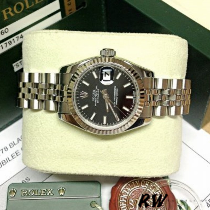 Rolex Datejust 179174 Black Index Dial Fluted Bezel 26MM Lady Replica Watch