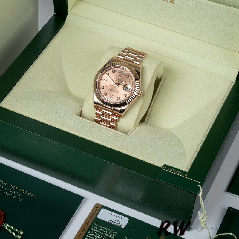 Rolex Day-Date 218235 Champagne Diamonds Dial Rose Gold 41MM Mens Replica Watch