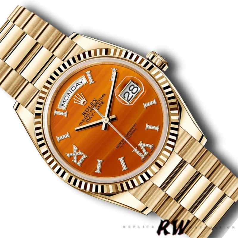 Rolex Day-Date 128238 Fluted Bezel Carnelian dial 36MM Unisex Replica Watch