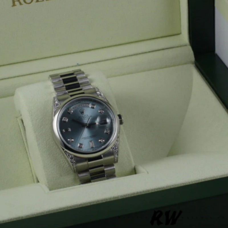 Rolex Day-Date 118296 Platinum Ice Blue Dial Diamond 36mm Unisex Replica Watch