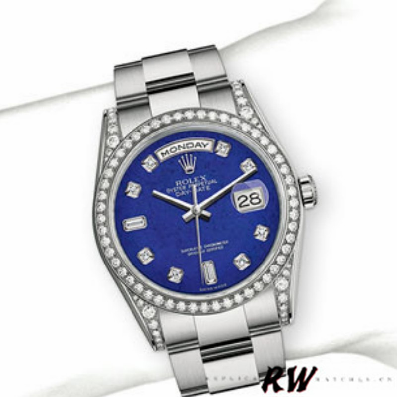Rolex Day-Date 118389 Diamond Bezel Blue Dial 36MM Unisex Replica Watch
