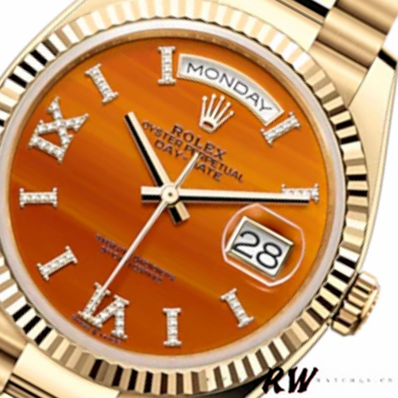 Rolex Day-Date 128238 Fluted Bezel Carnelian dial 36MM Unisex Replica Watch
