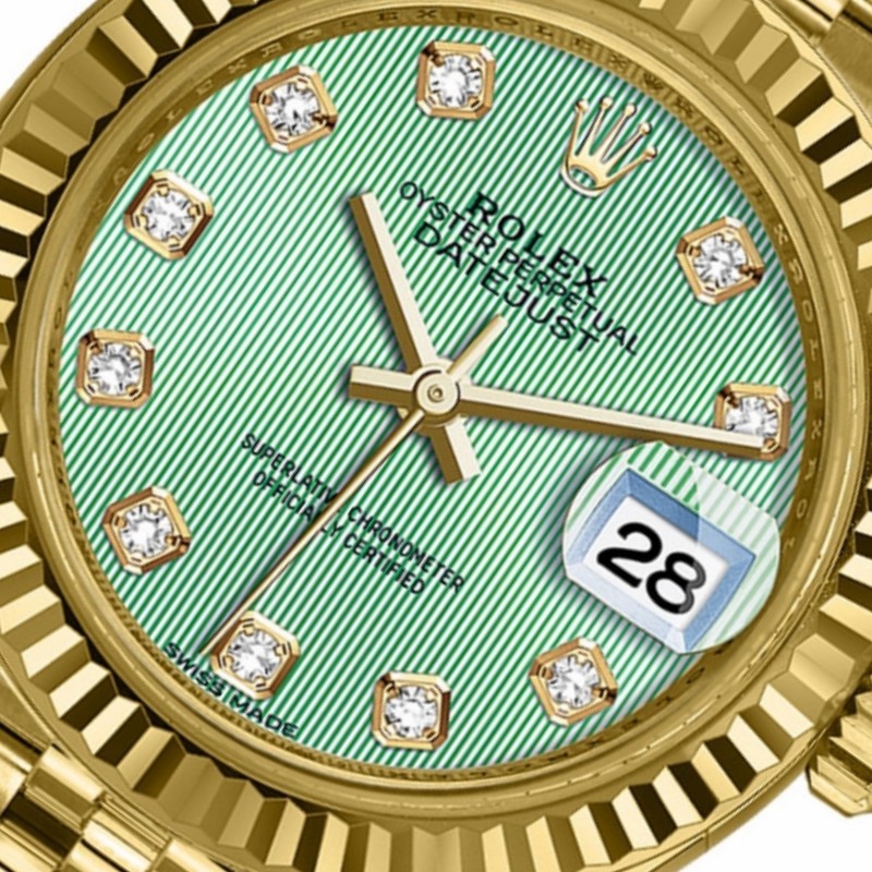 Rolex Datejust 279178 Mint Green Diamond Dial Yellow Gold 28mm Lady Replica Watch