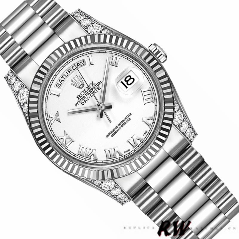 Rolex Day Date 118339 White Dial Fluted Bezel 36mm Unisex Replica Watch