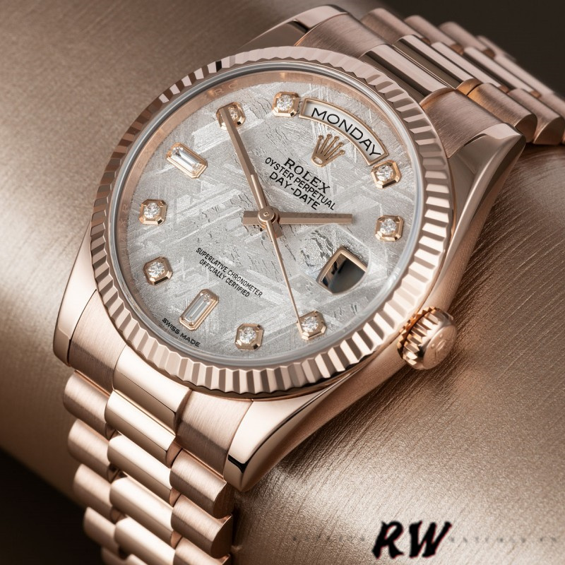 Rolex Day-Date 118235 Everose Gold Meteorite Diamond Dial 36mm Unisex Replica Watch