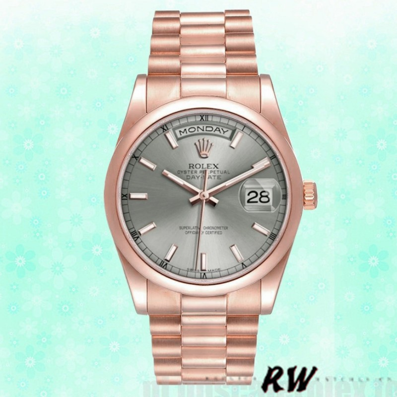 Rolex Day-Date 118205 Rose Gold Rhodium Grey Dial 36mm Unisex Replica Watch