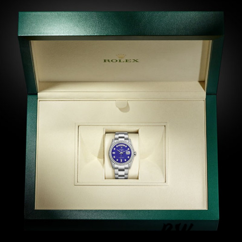 Rolex Day-Date 118389 Diamond Bezel Blue Dial 36MM Unisex Replica Watch