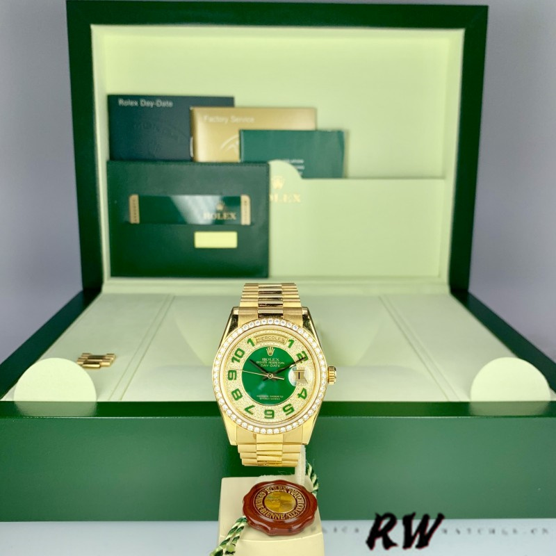 Rolex Day Date 118348 Green Diamond Dial Yellow Gold 36mm Unisex Replica Watch