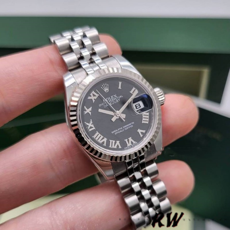 Rolex Datejust 179174 Black Roman Dial Fluted Bezel 26MM Lady Replica Watch