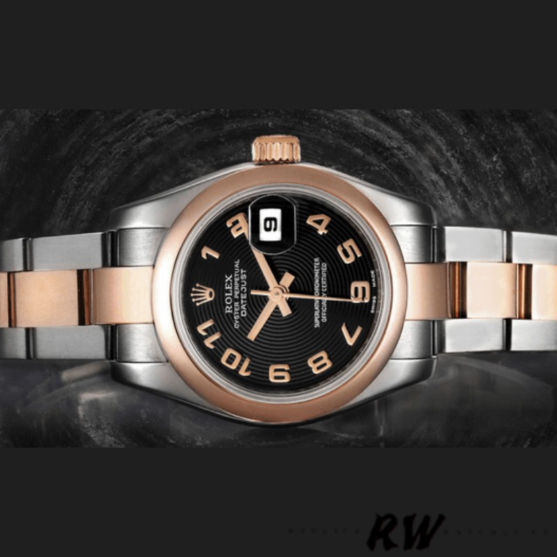 Rolex Datejust 179161 Stainless Steel and Everose Gold Concentric Circle Black Dial 26MM Lady Replica Watch