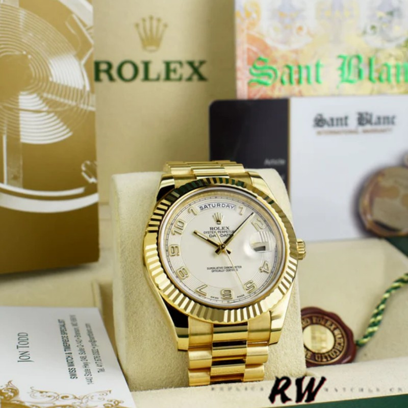 Rolex Day-Date 218238 Ivory Dial Yellow Gold 41MM Mens Replica Watch