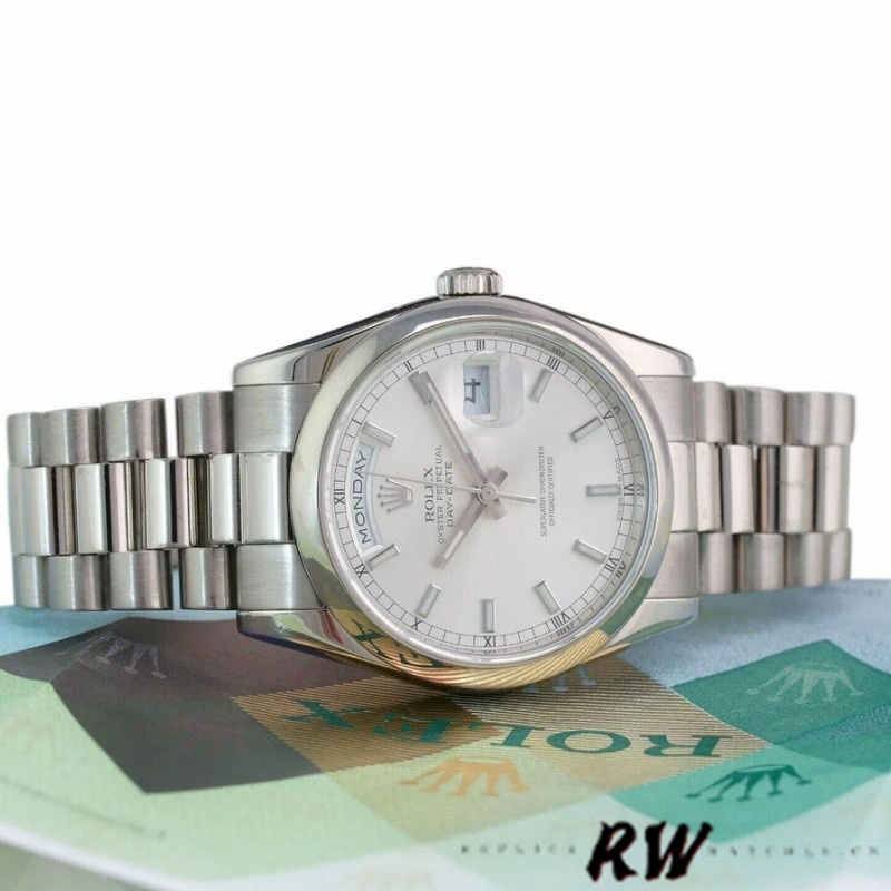 Rolex Day-Date 118209 Silver Dial White Gold 36mm Unisex Replica Watch