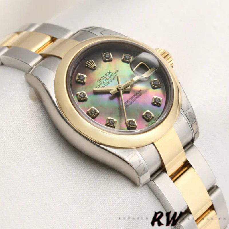Rolex Datejust 179163 Black Mother of Pearl Dial Domed Dezel 26MM Lady Replica Watch