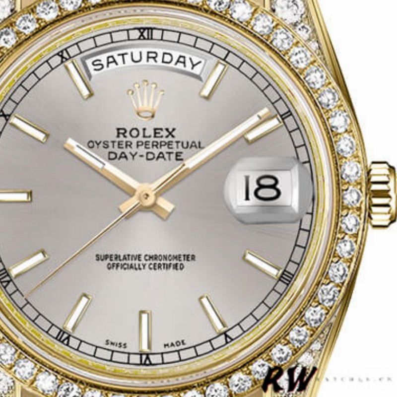 Rolex Day-Date 118388 Diamond Bezel Silver Index Dial 36MM Unisex Replica Watch