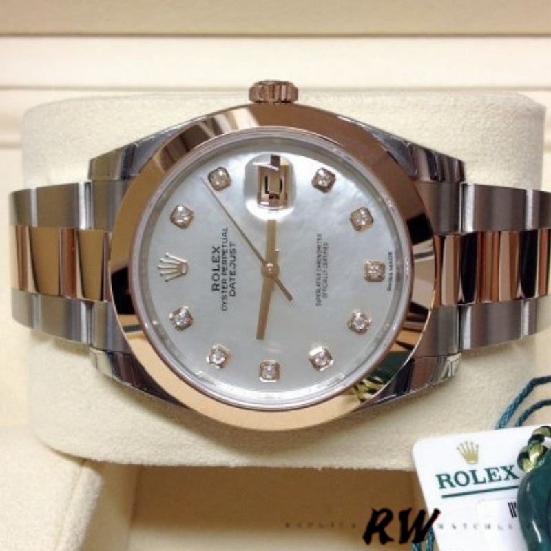 Rolex Datejust 126301 White MOP Diamond Dial Steel Rose Gold 41MM Mens Replica Watch