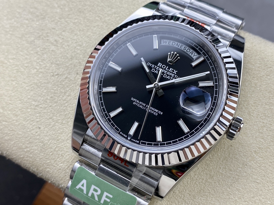 Rolex Day-Date 118239 Black Dial Fluted Bezel 36mm Unisex Replica Watch