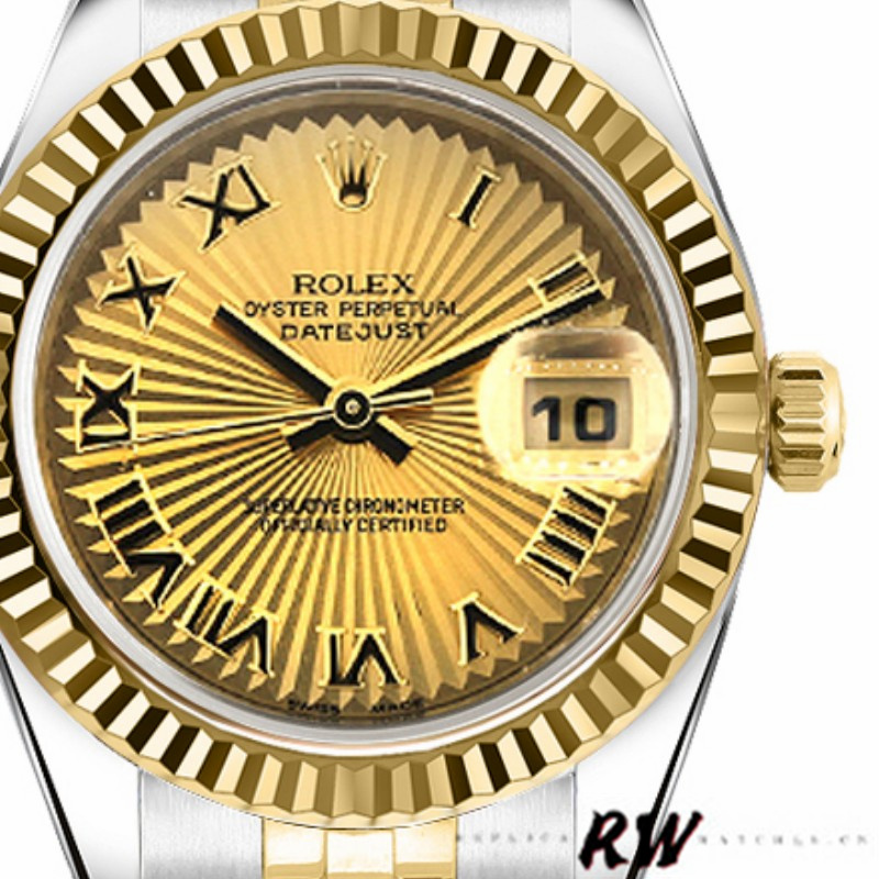 Rolex Datejust 179173 Sunbeam Champagne Dial Fluted Bezel 26MM Lady Replica Watch