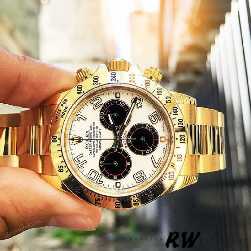 Rolex Daytona 116528 White Arabic Dial Yellow Gold 40mm Mens Replica Watch
