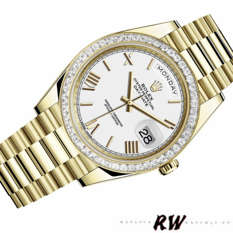 Rolex Day-Date 228398TBR White Roman Numeral Dial Diamond Bezel 40mm Mens Replica Watch