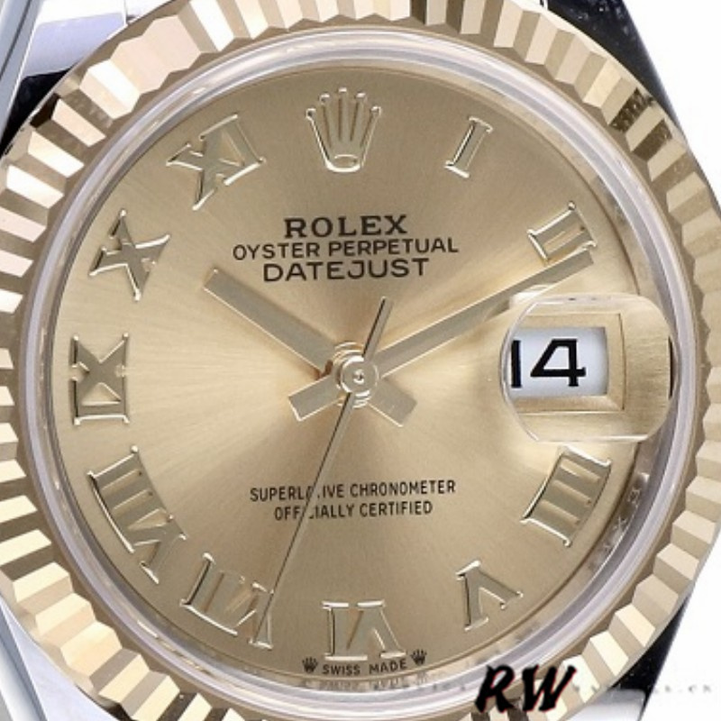 Rolex Datejust 279173 Champagne Roman Numeral Dial Fluted Bezel 28mm Lady Replica Watch