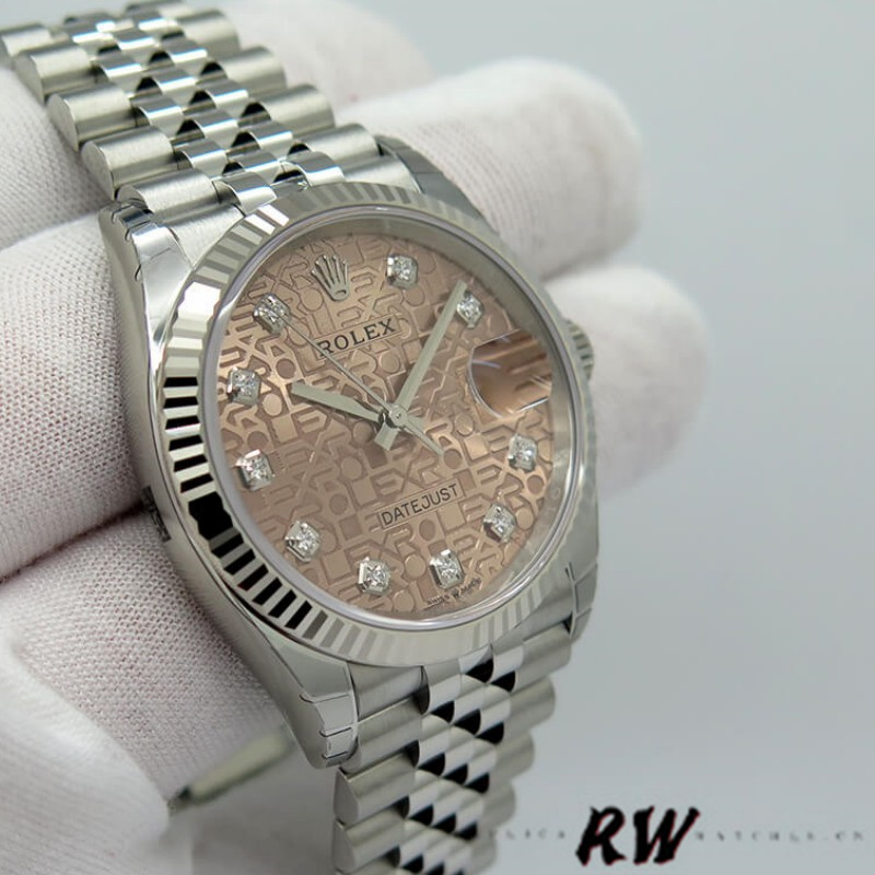 Rolex Datejust 126234 Fluted Bezel Pink Jubilee Diamond Dial 36MM Unisex Replica Watch