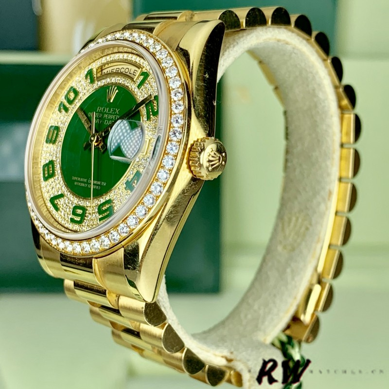 Rolex Day Date 118348 Green Diamond Dial Yellow Gold 36mm Unisex Replica Watch