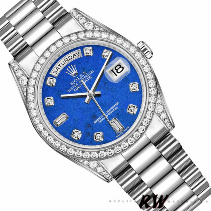 Rolex Day-Date 118389 Diamond Bezel Lapis Lazuli Blue Dial 36MM Unisex Replica Watch