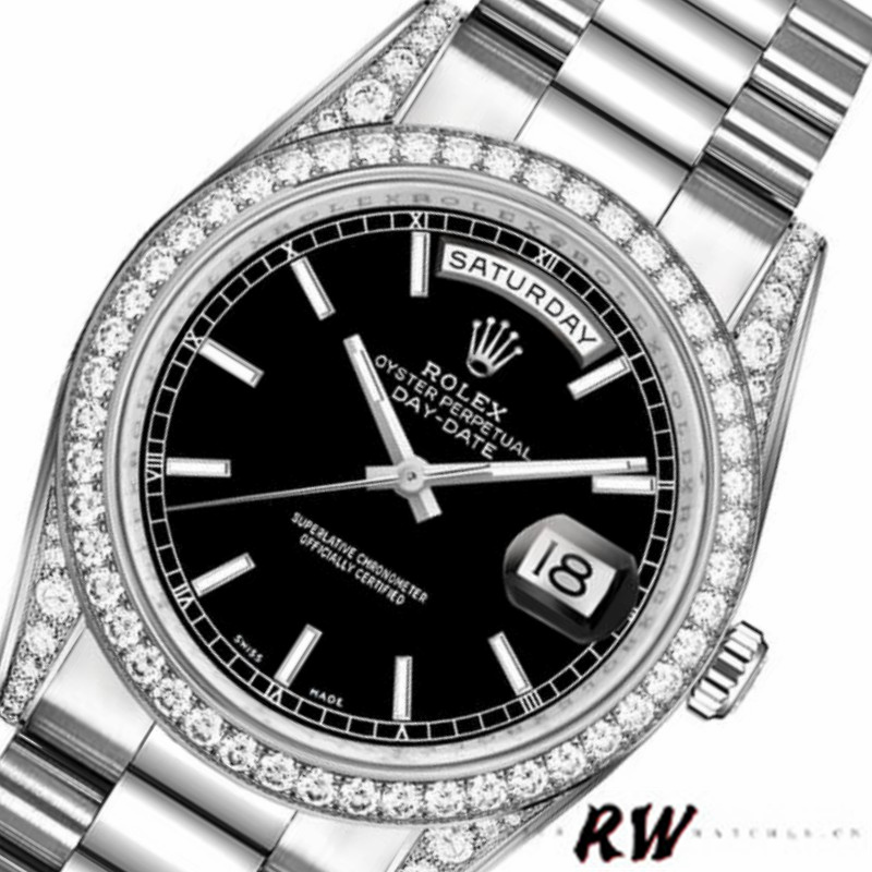 Rolex Day-Date 118389 White Gold Black Index Dial 36MM Unisex Replica Watch