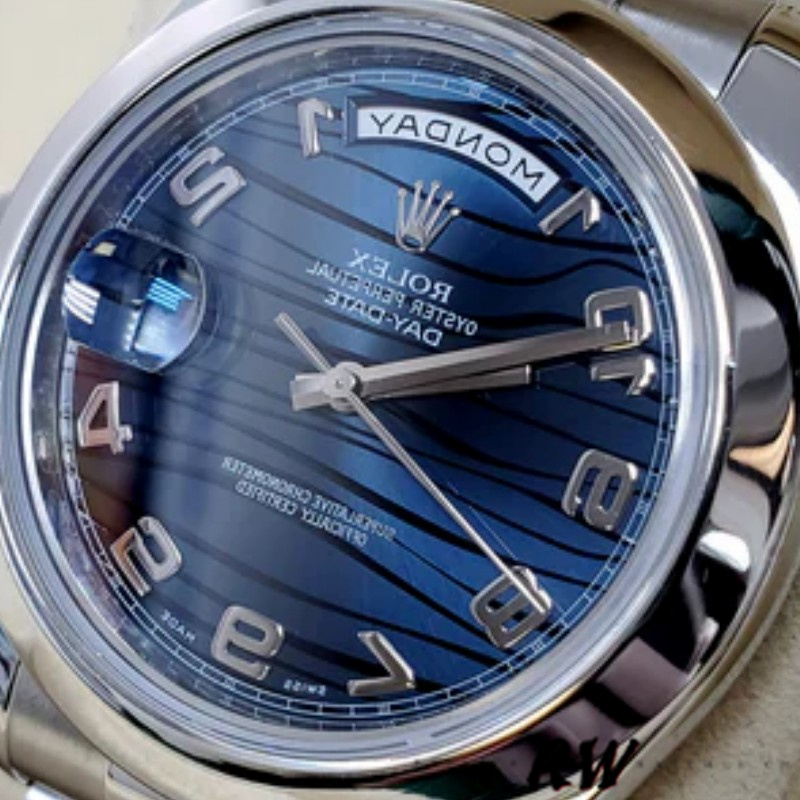 Rolex Day-Date 218206 Wave Pattern Blue Dial Platinum 41MM Mens Replica Watch