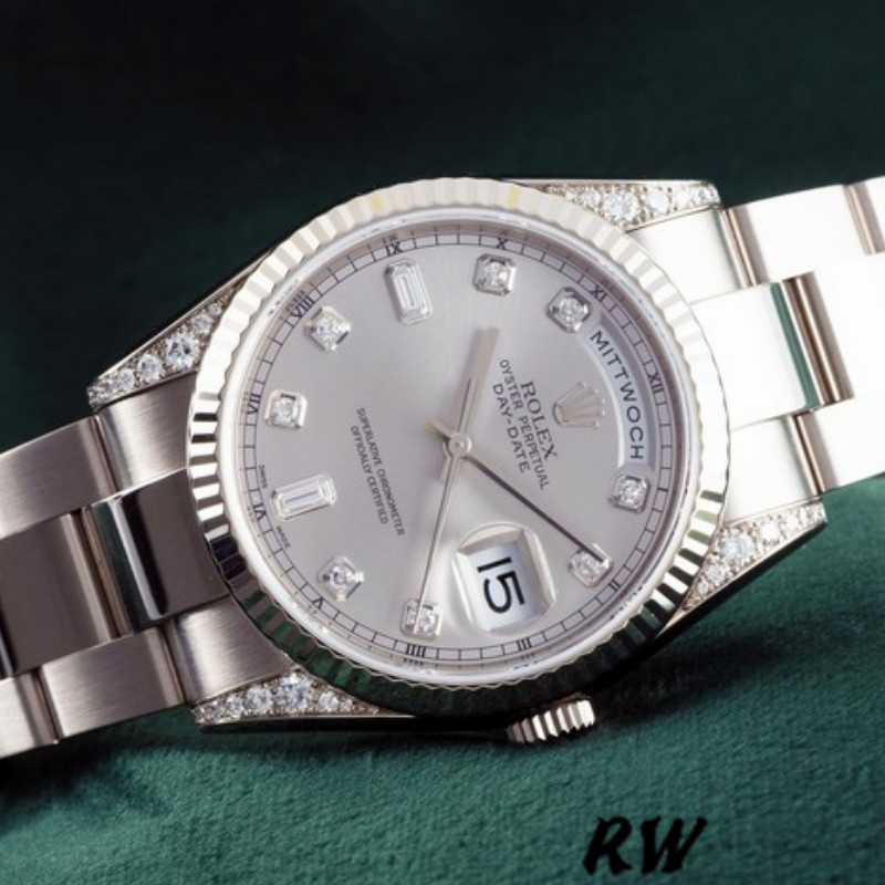 Rolex Day Date 118339 Silver Dial Fluted Bezel 36mm Unisex Replica Watch