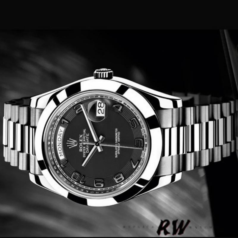 Rolex Day-Date 218206 Concentric Black Dial Platinum 41MM Mens Replica Watch