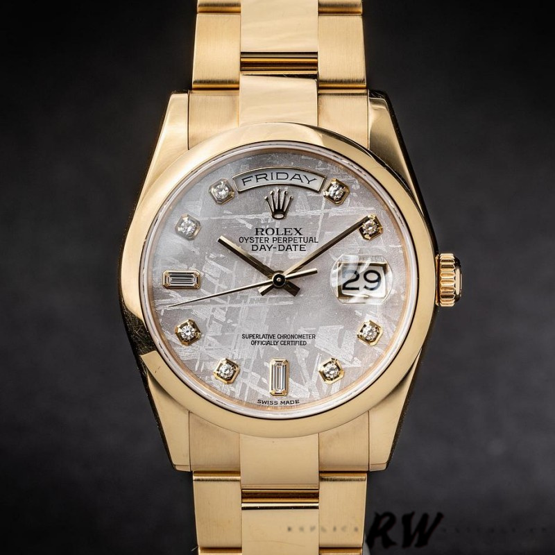Rolex Day-Date 118208 Meteorite Grey Diamond Dial 36mm Unisex Replica Watch
