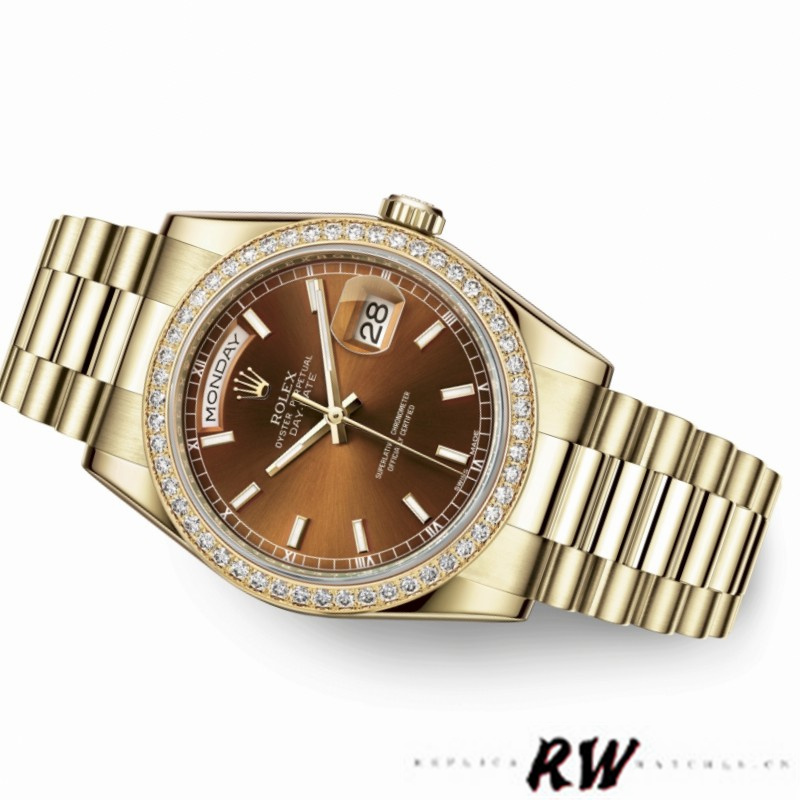 Rolex Day Date 118348 Chocolate Brown Dial Yellow Gold 36mm Unisex Replica Watch