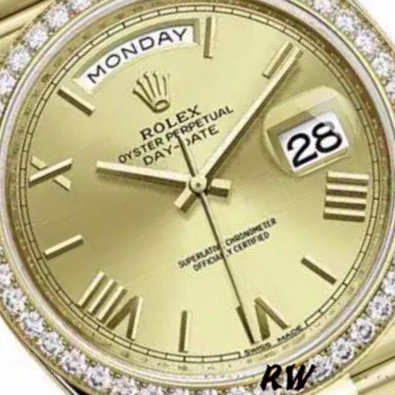 Rolex Day-Date 228398TBR Champagne Roman Numeral Dial Diamond Bezel 40mm Mens Replica Watch
