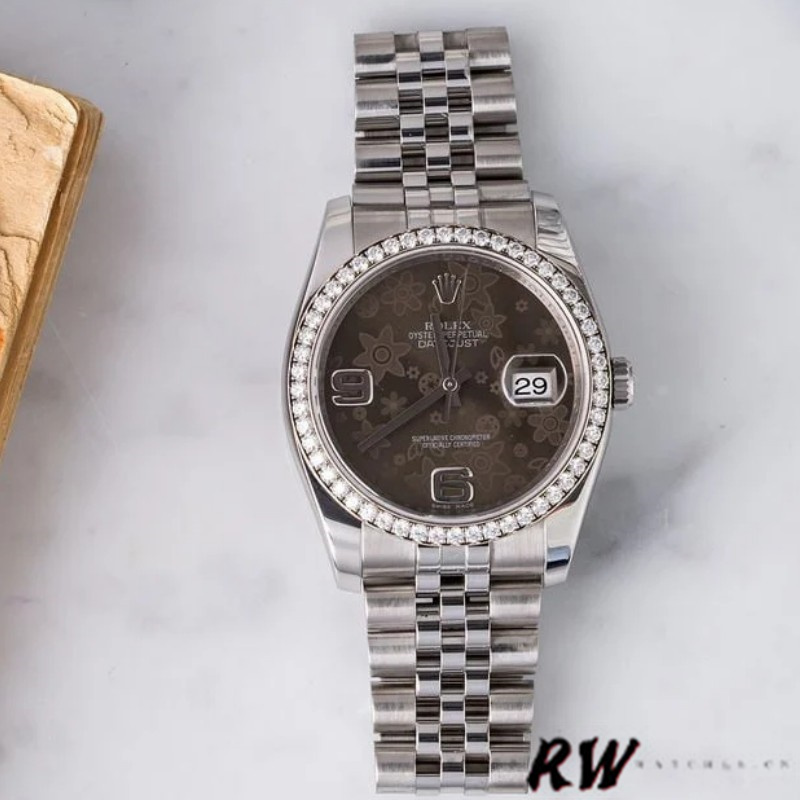 Rolex Datejust 116244 Stainless Steel Chocolate Floral Dial 36mm Unisex Replica Watch