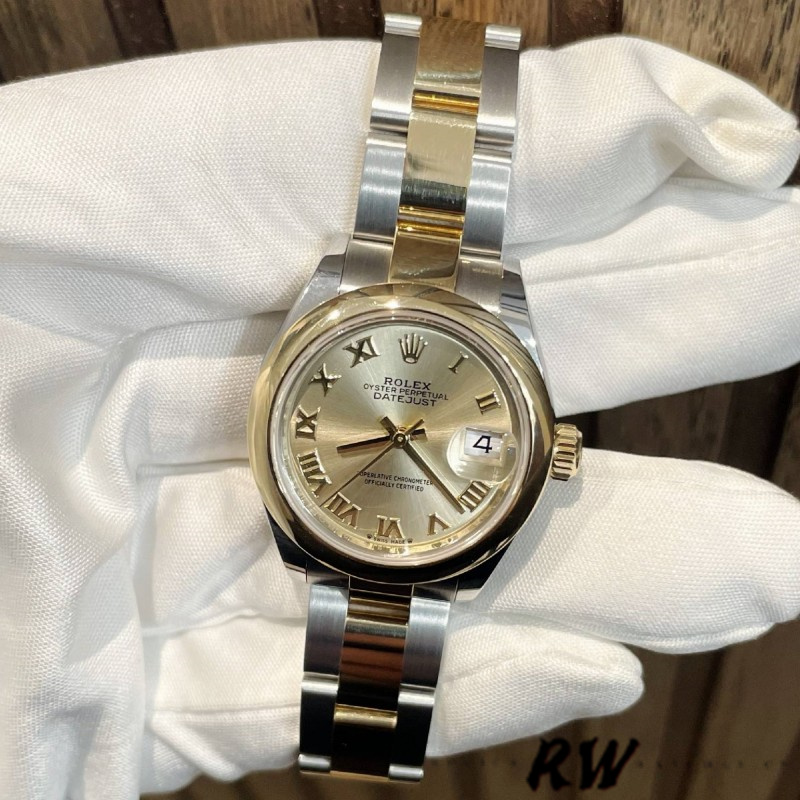Rolex Datejust 279163 Champagne Roman Numeral Dial Domed Bezel 28mm Lady Replica Watch