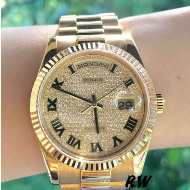 Rolex Day-Date 118238 Pave diamond dial 36mm Unisex Replica Watch