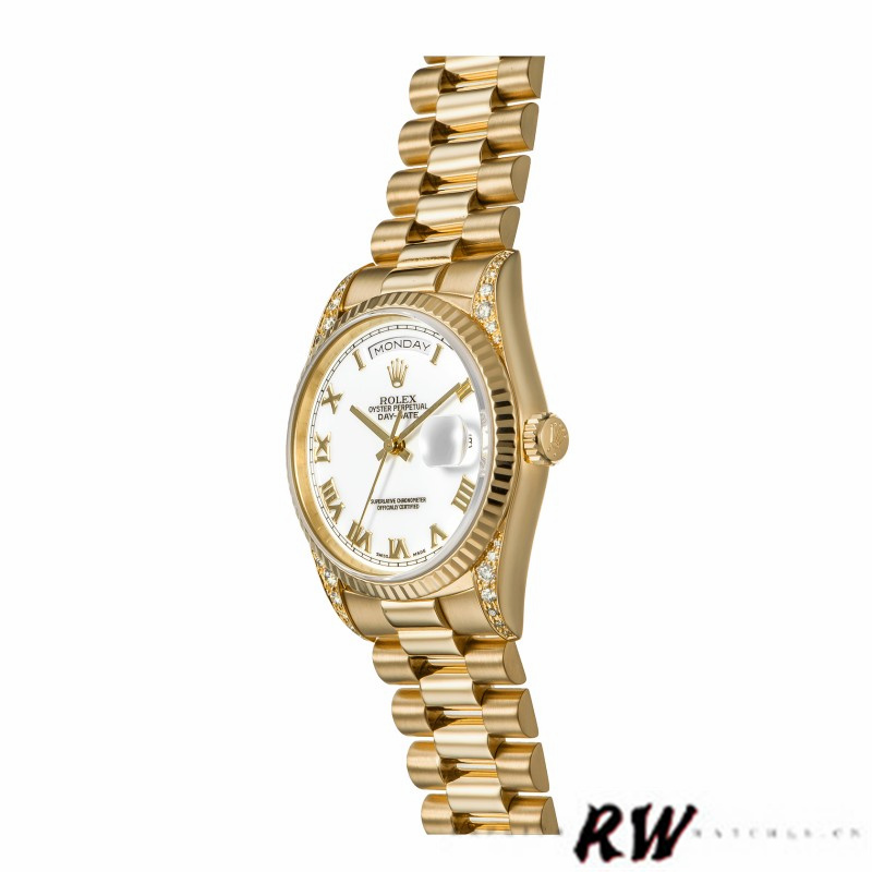 Rolex Day-Date 118338 Yellow gold White Roman Dial 36mm Unisex Replica Watch