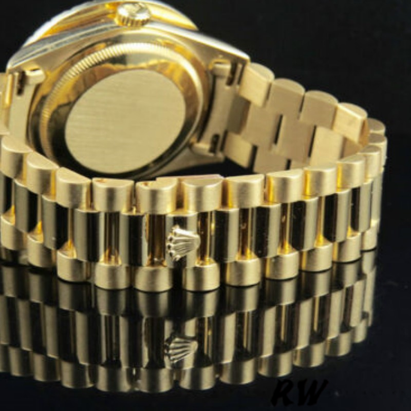 Rolex Day-Date 118208 Yellow Gold Green Diamond Paved Arabic Dial 36mm Unisex Replica Watch