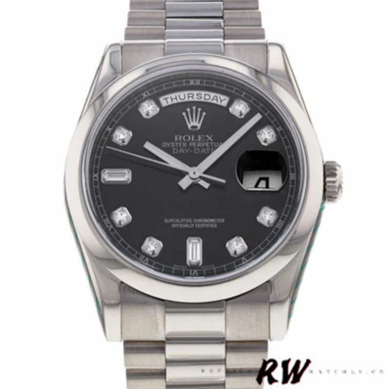 Rolex Day-Date 118209 Black dial white gold 36mm Unisex Replica Watch
