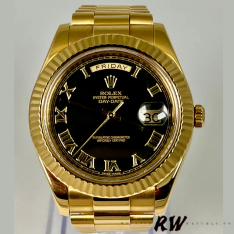 Rolex Day-Date 218238 Black Roman Numeral Dial Yellow Gold 41MM Mens Replica Watch