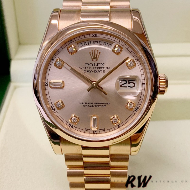 Rolex Day-Date 118205 Pink Diamond Dial 36mm Unisex Replica Watch