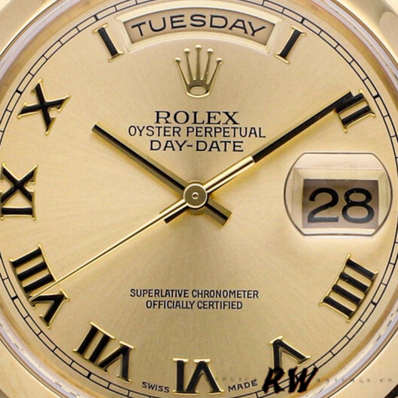 Rolex Day-Date 118208 Yellow Gold Champagne Dial Roman Numerals 36mm Unisex Replica Watch
