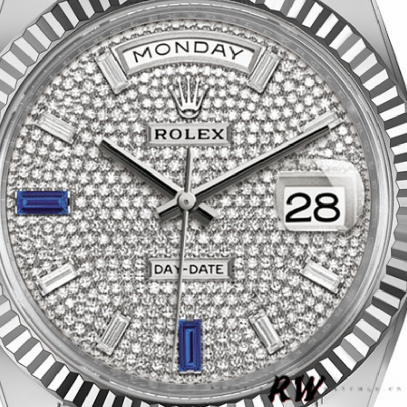 Rolex Day-Date 228239 Diamond Paved Dial Fluted Bezel 40mm Mens Replica Watch