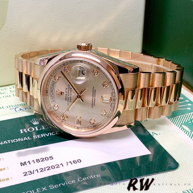 Rolex Day-Date 118205 Pink Diamond Dial 36mm Unisex Replica Watch